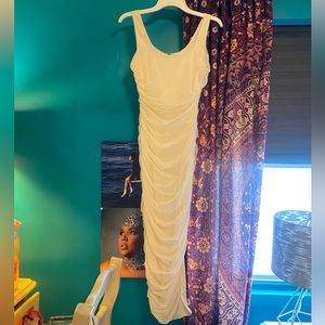 White Ruched Body-con Dress